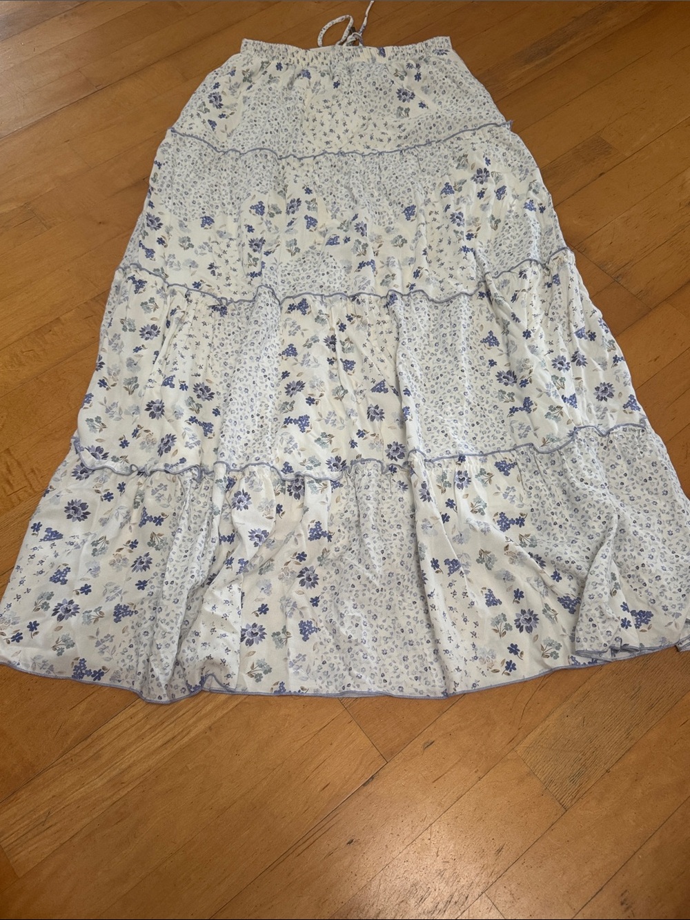 Kirious Cottagecore Blue Floral Tiered Maxi Skirt Boho Prairie Coquette Size S - Picture 6 of 6